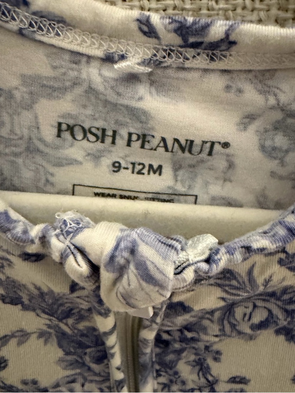 Posh Peanut Blue and Cream Toile Zip Footed One-Piece - Picture 2 of 3